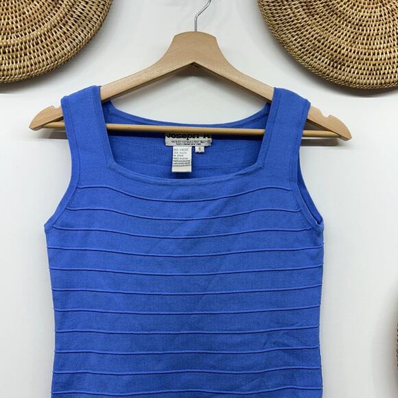 Vintage Y2K 2000s Joseph A Blue Minimalist Square Neck Knit Tank Top Small - Picture 4 of 6